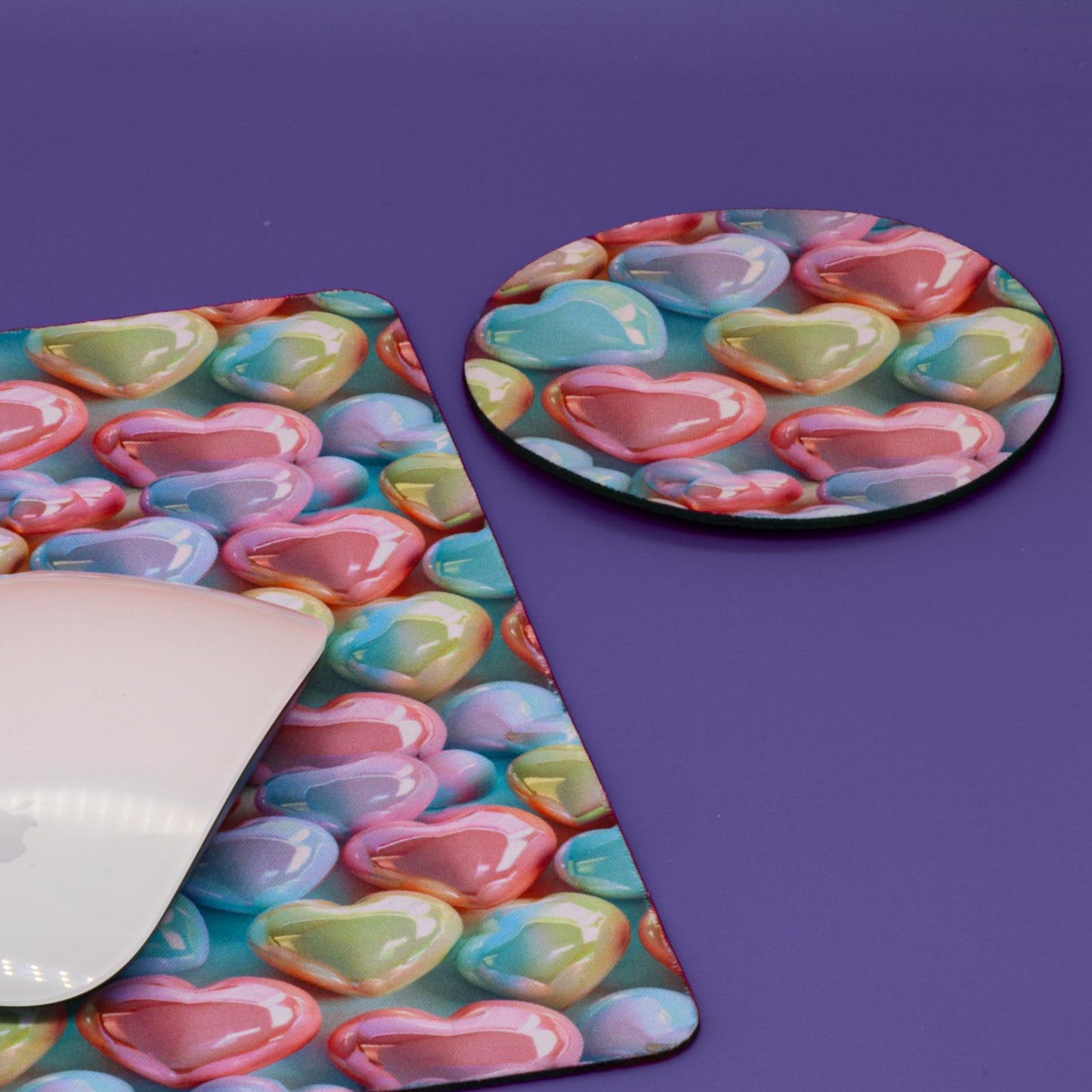 Collection of Candy Heart design showing Mouse Mat, and Coaster