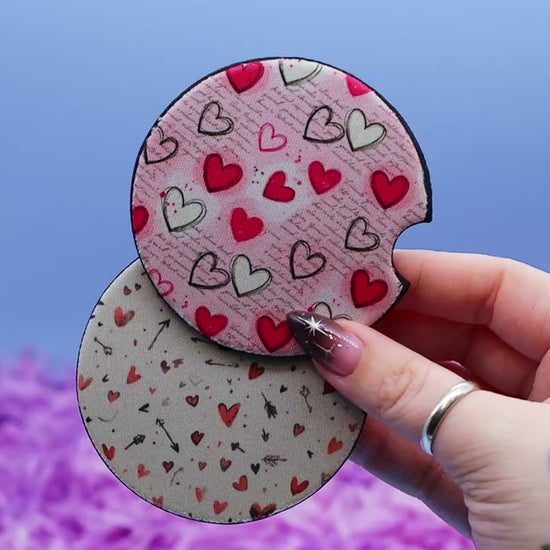 Video Showcasing two car coasters with a heart theme