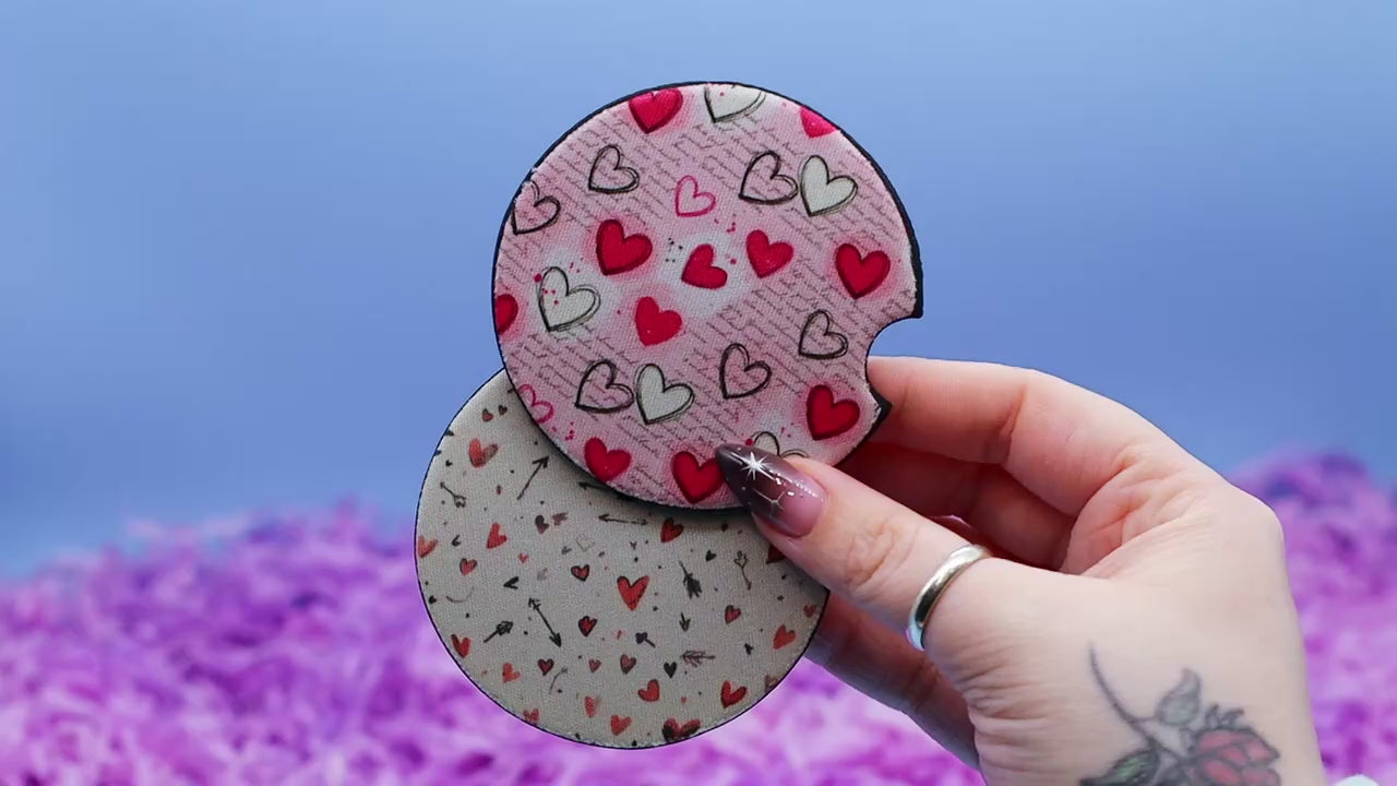 Video Showcasing two car coasters with a heart theme