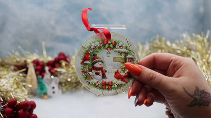 Merry Christmas Snowman Glass Christmas Ornament