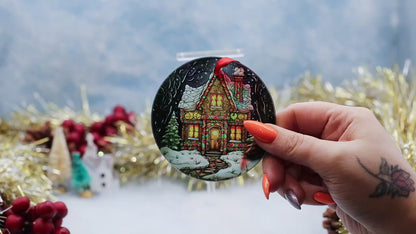 Video showcasing a glass frosted Christmas ornament featuring a gingerbread scene