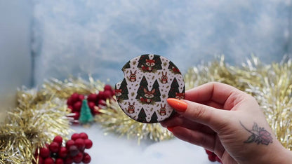 Video Showcasing two coasters. The first with Foxes and Owl surrounded by Christmas trees, the later featuring a fox, owl and rabbit surrounded by Christmas trees