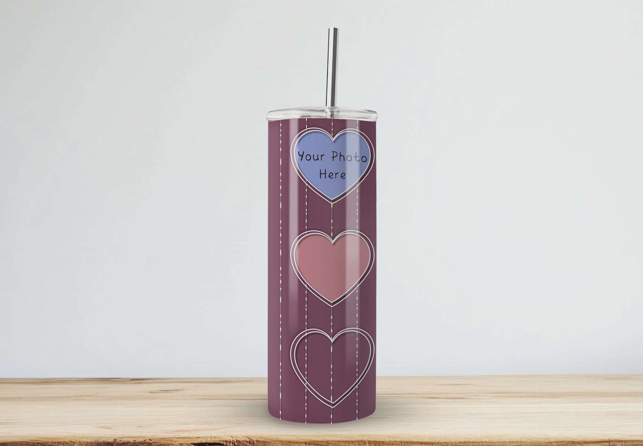 Video Showcasing a custom made three photograph tumbler in deep red-burgundy 