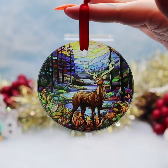 Video Showcasing a frosted glass Christmas ornament featuring a stainless deer image