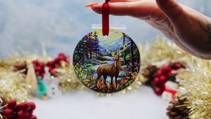 Video Showcasing a frosted glass Christmas ornament featuring a stainless deer image