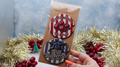 Video Showcasing 2 car coasters featuring Cranberries and Blueberries